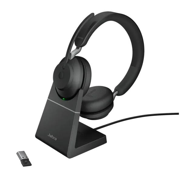 Jabra Evolve2 65 UC Stereo Wireless Headset | Charging Stand | Link 390a | USB-A | Black – 26599-989-989-01