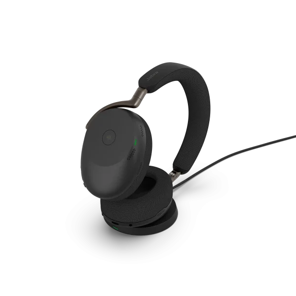 Jabra Evolve3 85 UC Stereo Wireless Headset | Wireless Charging Pad | Link 390c | USB-C | Black – 38599-989-889