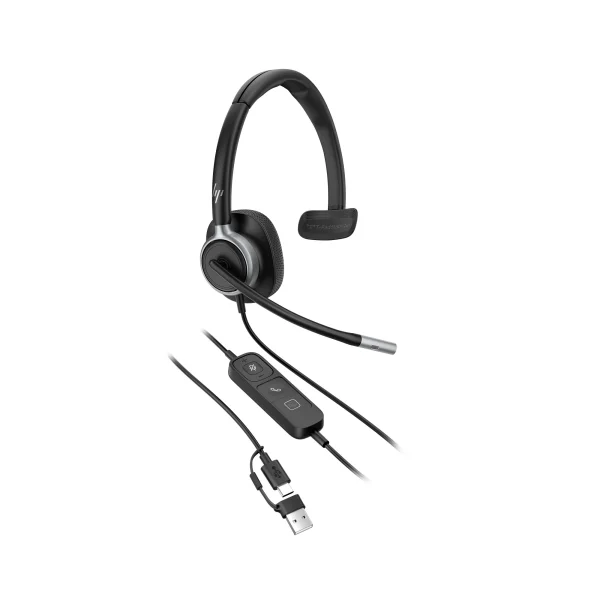 Poly Mission 615 Mono USB Headset | USB-C | USB-A Adapter – C01C3AA#AC3