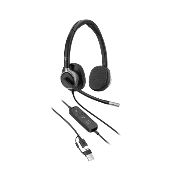 Poly Mission 625 Stereo USB Wired Headset | USB-C | USB-A Adapter – C01C6AA#AC3
