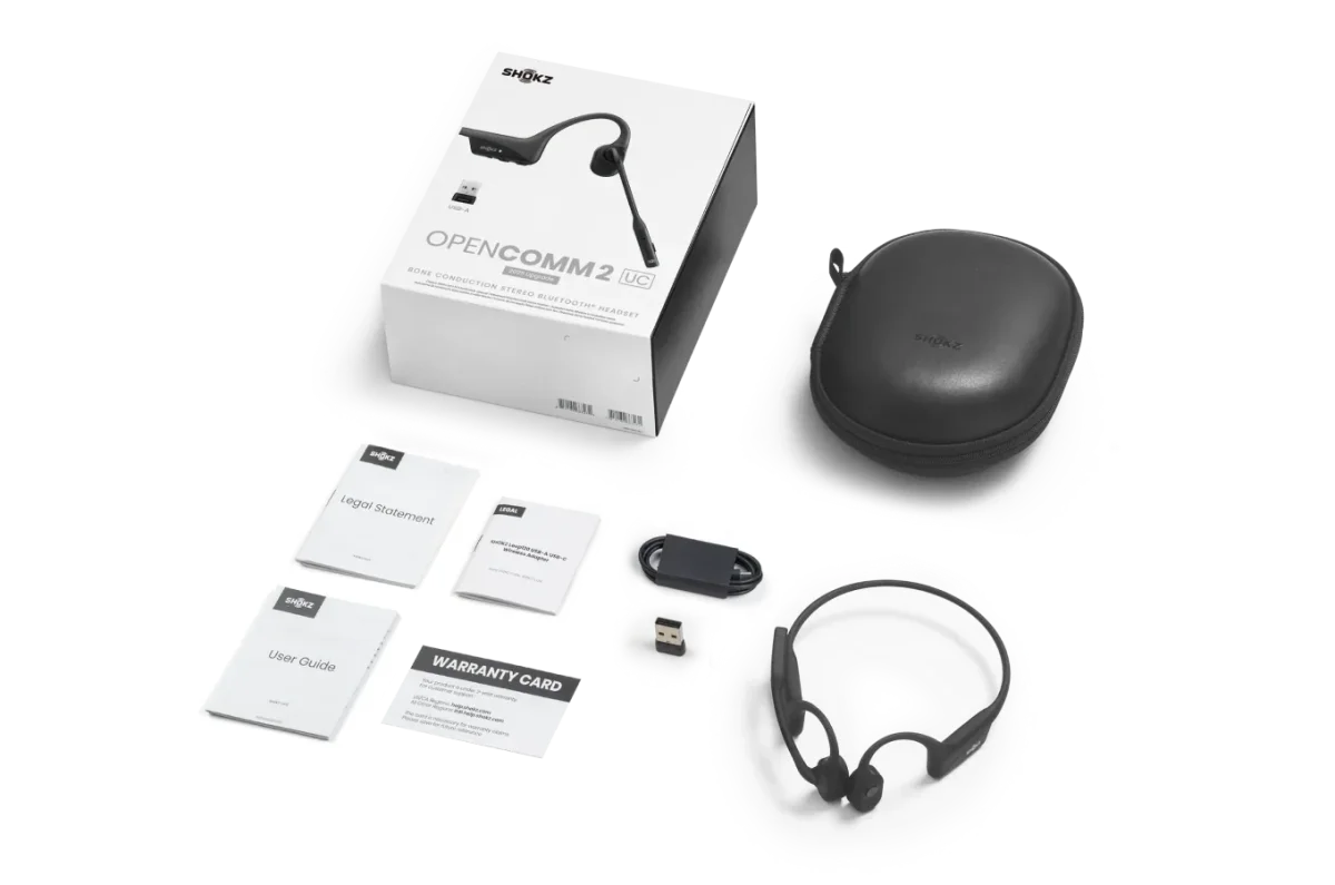 Shokz OpenComm2 UC Zoom Certified Bone Conduction Wireless Headset | Bluetooth | USB-A Adapter | Black - C120-AA-BK-US