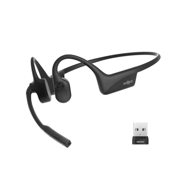 Shokz OpenComm2 UC Zoom Certified Bone Conduction Wireless Headset | Bluetooth | USB-A Adapter | Black - C120-AA-BK-US