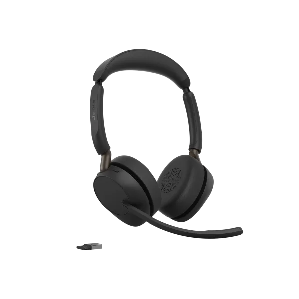 Jabra Evolve3 65 UC Stereo Wireless Headset | Link 390a | USB-A – 36599-989-999 - Angled View