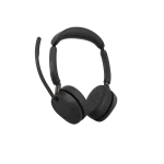 Jabra Evolve3 65 UC Stereo Wireless Headset | Charging Stand | Link 390a | USB-A – 36599-989-989 - Angled View