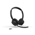 Jabra Evolve3 45 UC Stereo Wireless Headset | Charging Stand | Link 390a | USB-A – 34599-989-989 - Angled View