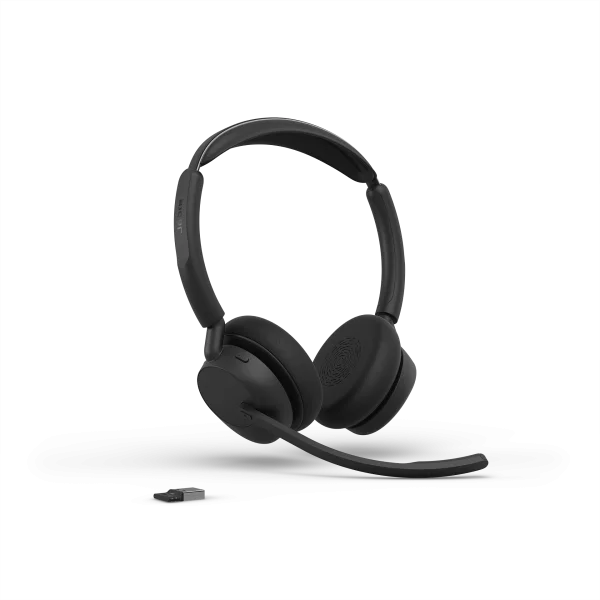 Jabra Evolve3 45 UC Stereo Wireless Headset | Link 390a | USB-A – 34599-989-999 - Angled View