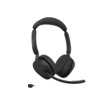 Jabra Evolve3 65 MS Teams Stereo Wireless Headset | Charging Stand | Link 390c | USB-C – 36599-999-889 - Angled View