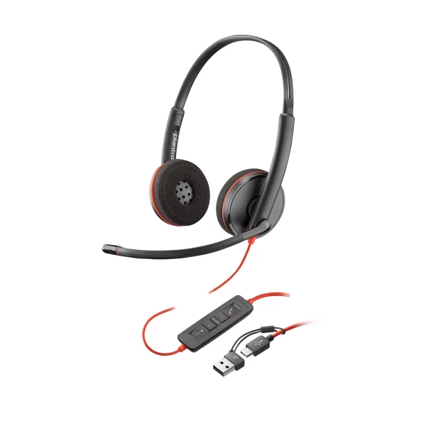 Poly Blackwire 3220 Stereo Headset | USB-C | USB-A Adapter – 8X228A6