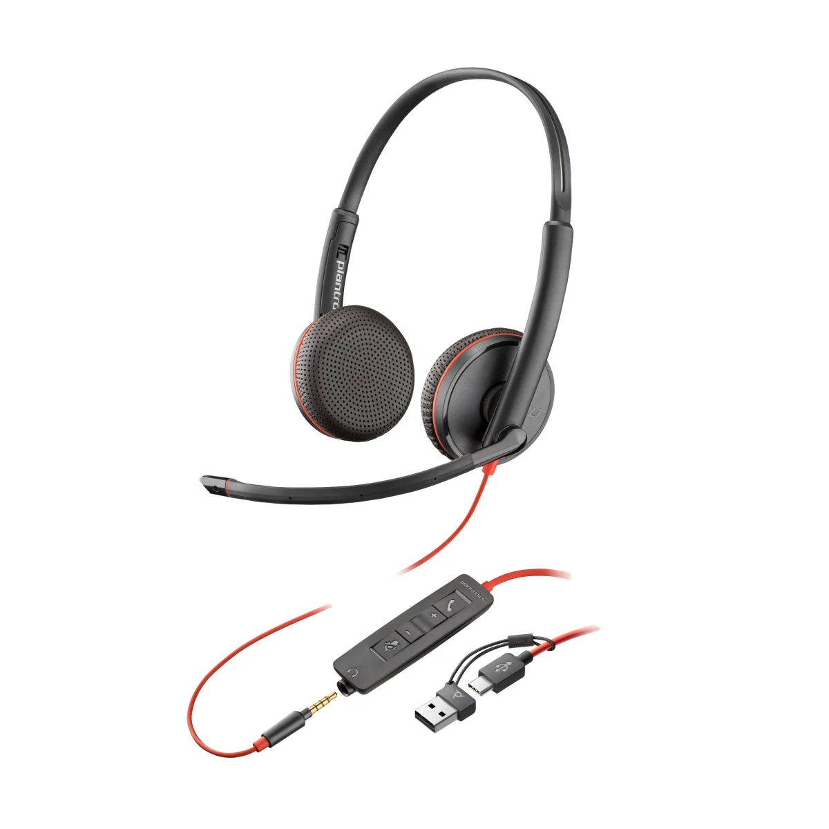 Poly Blackwire 3225 Stereo Headset | USB-C | 3.5mm | USB-A Adapter – 8X229A6