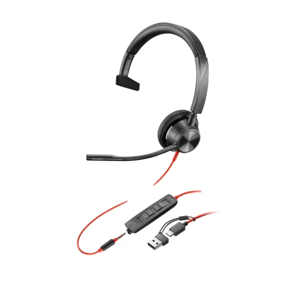 Blackwire 3315, Monaural USB-C Headset, +3.5mm Plug, +USB-C/A Adapter