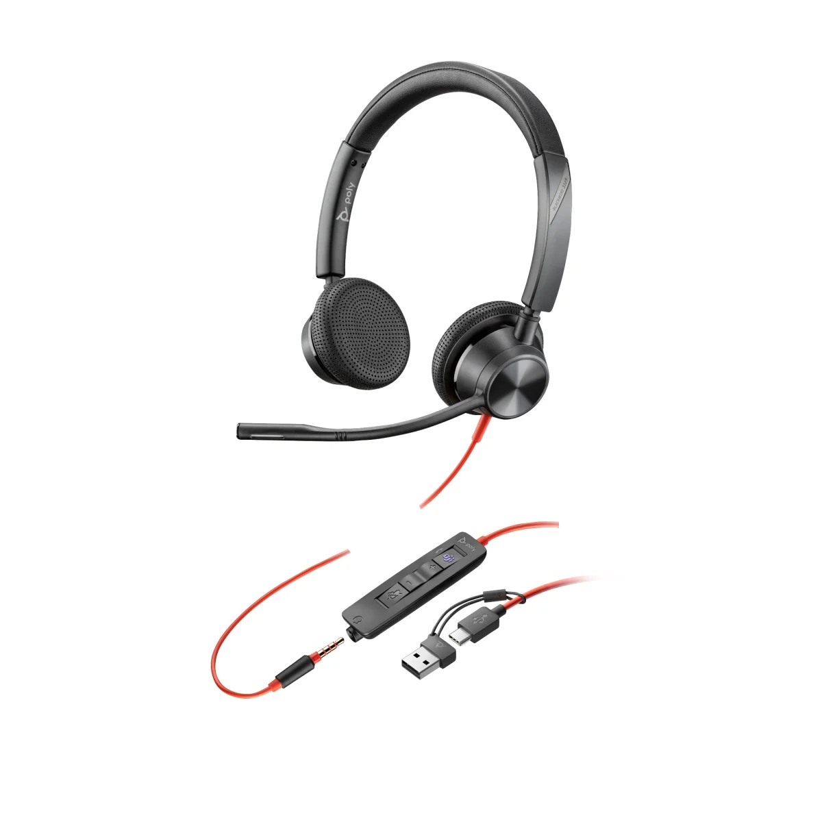 Poly Blackwire 3325-M Stereo Headset | USB-C | 3.5mm | USB-A Adapter | MS Teams – 8X222AA