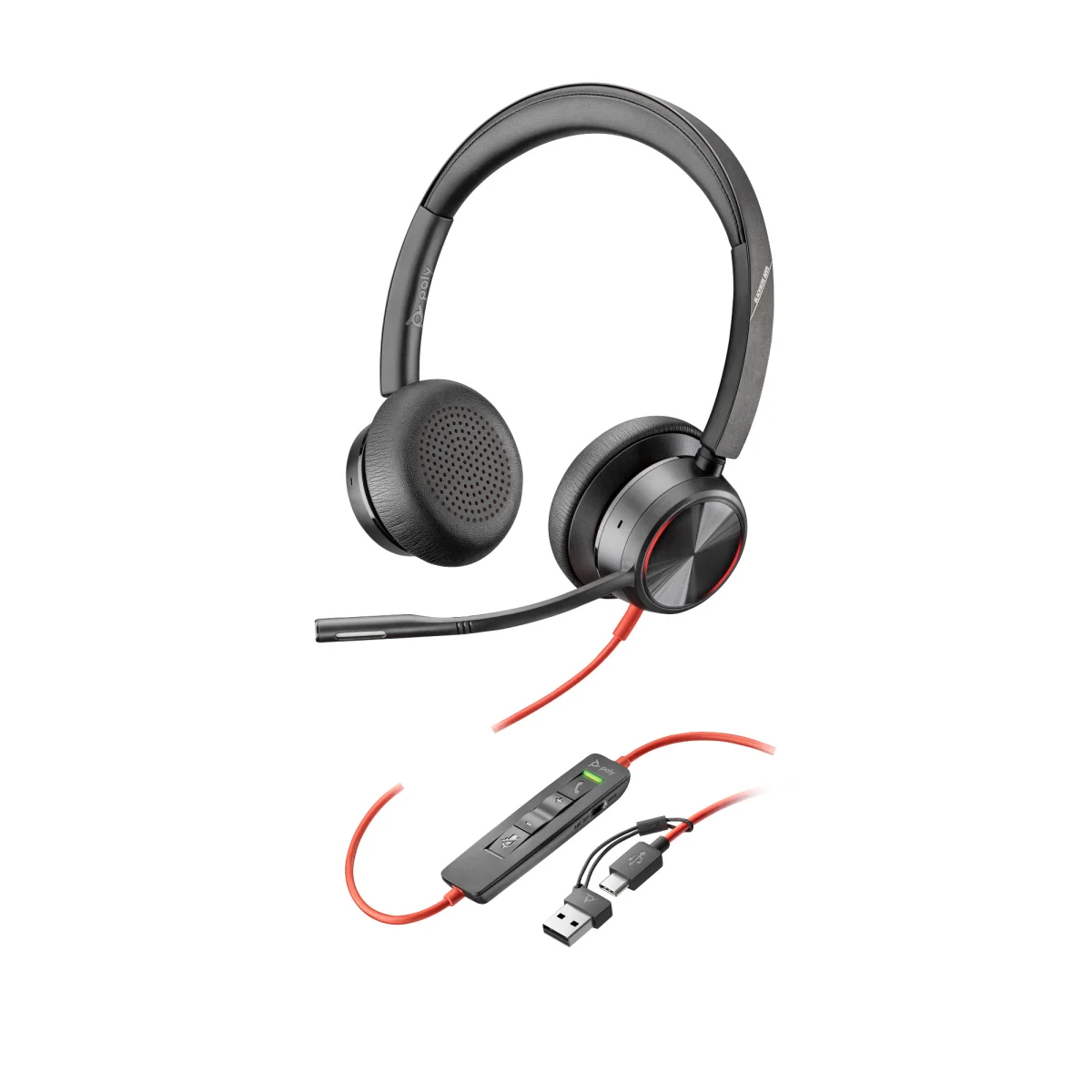 Poly Blackwire 8225 Stereo Headset | USB-C | USB-A Adapter | ANC – 8X223AA