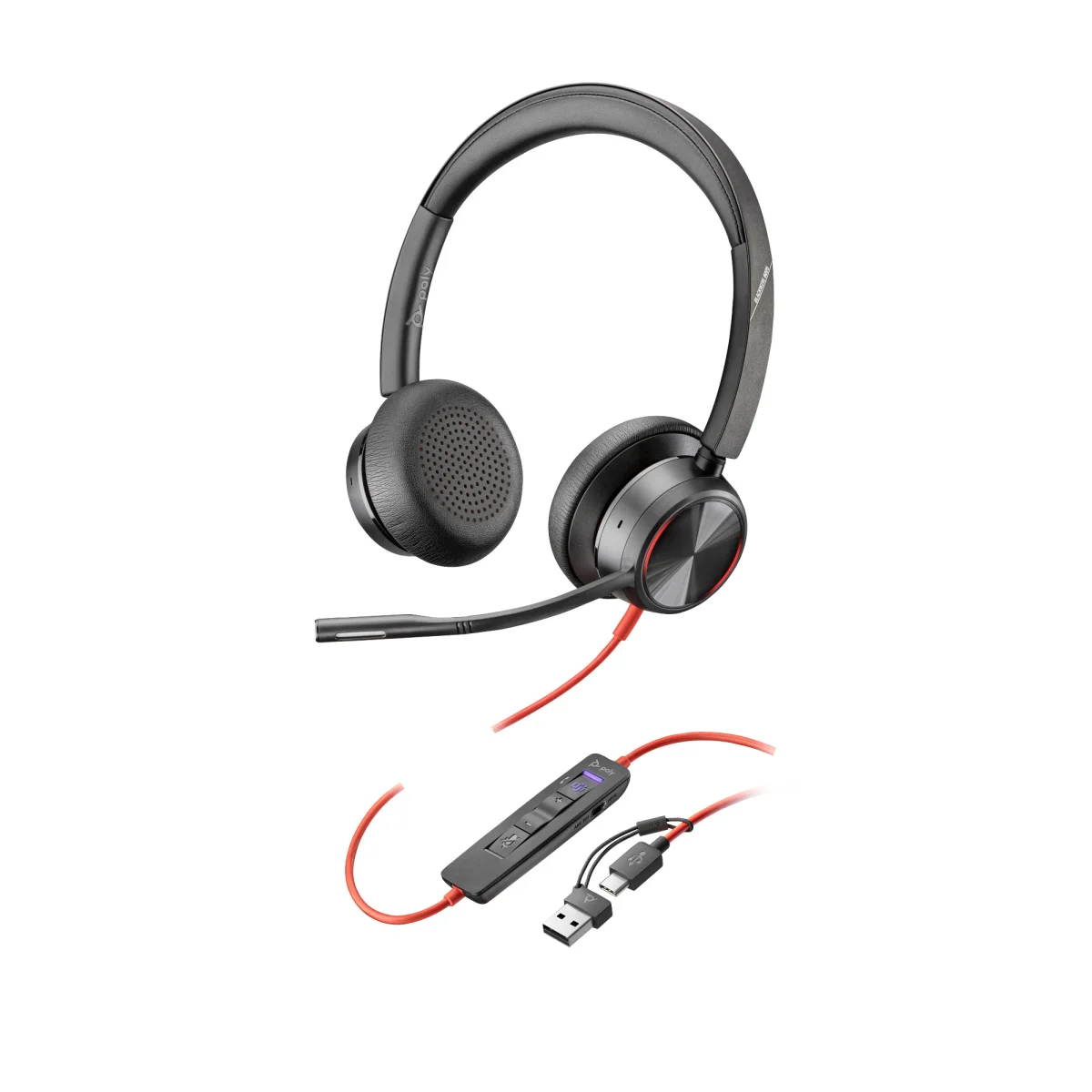 Poly Blackwire 8225-M Stereo Headset | USB-C | USB-A Adapter | ANC | MS Teams – 8X225AA