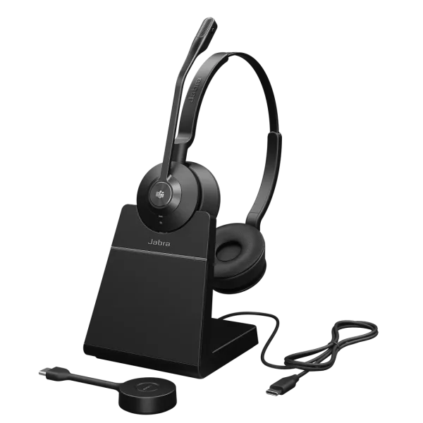 Jabra Engage 55 SE DECT Wireless Stereo Headset MS with Link 400 USB-C & Charging Stand – 9659-475-125 - Included Accessories