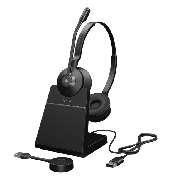 Jabra Engage 55 SE DECT Wireless Stereo Headset MS with Link 400 USB-A Low Power & Charging Stand – 9659-455-125-1 - Included Accessories