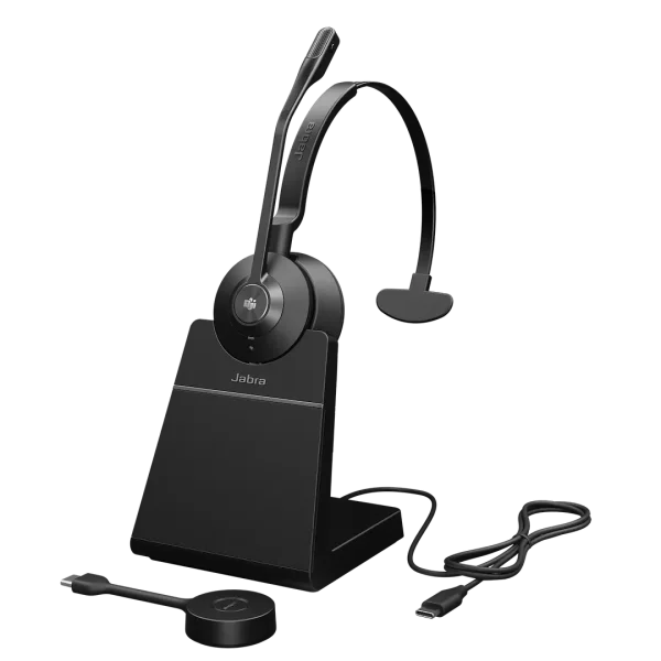 Jabra Engage 55 SE DECT Wireless Mono Headset MS with Link 400 USB-C & Charging Stand – 9653-475-125 - Included Accessories