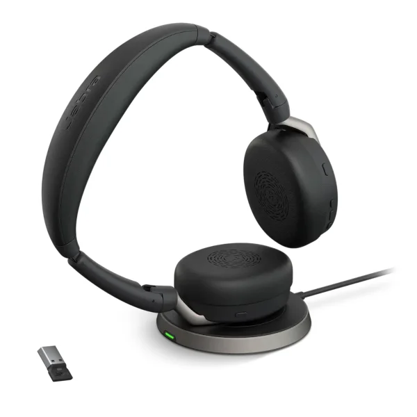 Evolve2 65 Flex, Wireless Headset, Link380a MS Stereo with Wireless Charger Black, Microsoft Teams Certified