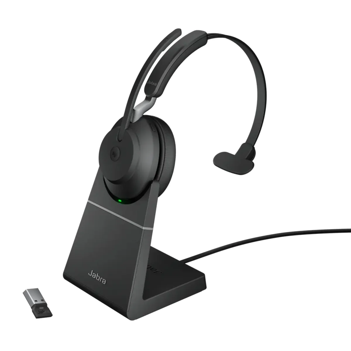 Jabra Evolve2 65 MS Teams Mono Wireless Headset | Charging Stand | Link 380a | USB-A | Black – 26599-899-989