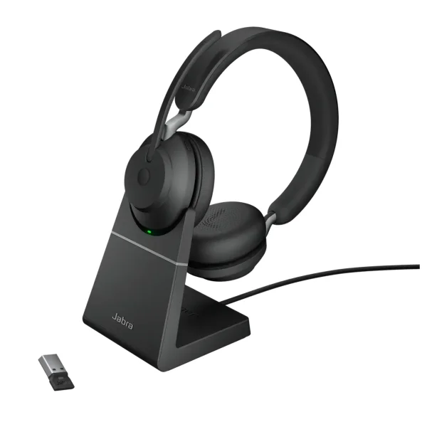 Jabra Evolve2 65 Wireless Headset – Link380A UC Stereo With Charging Stand – Black – 26599-989-989